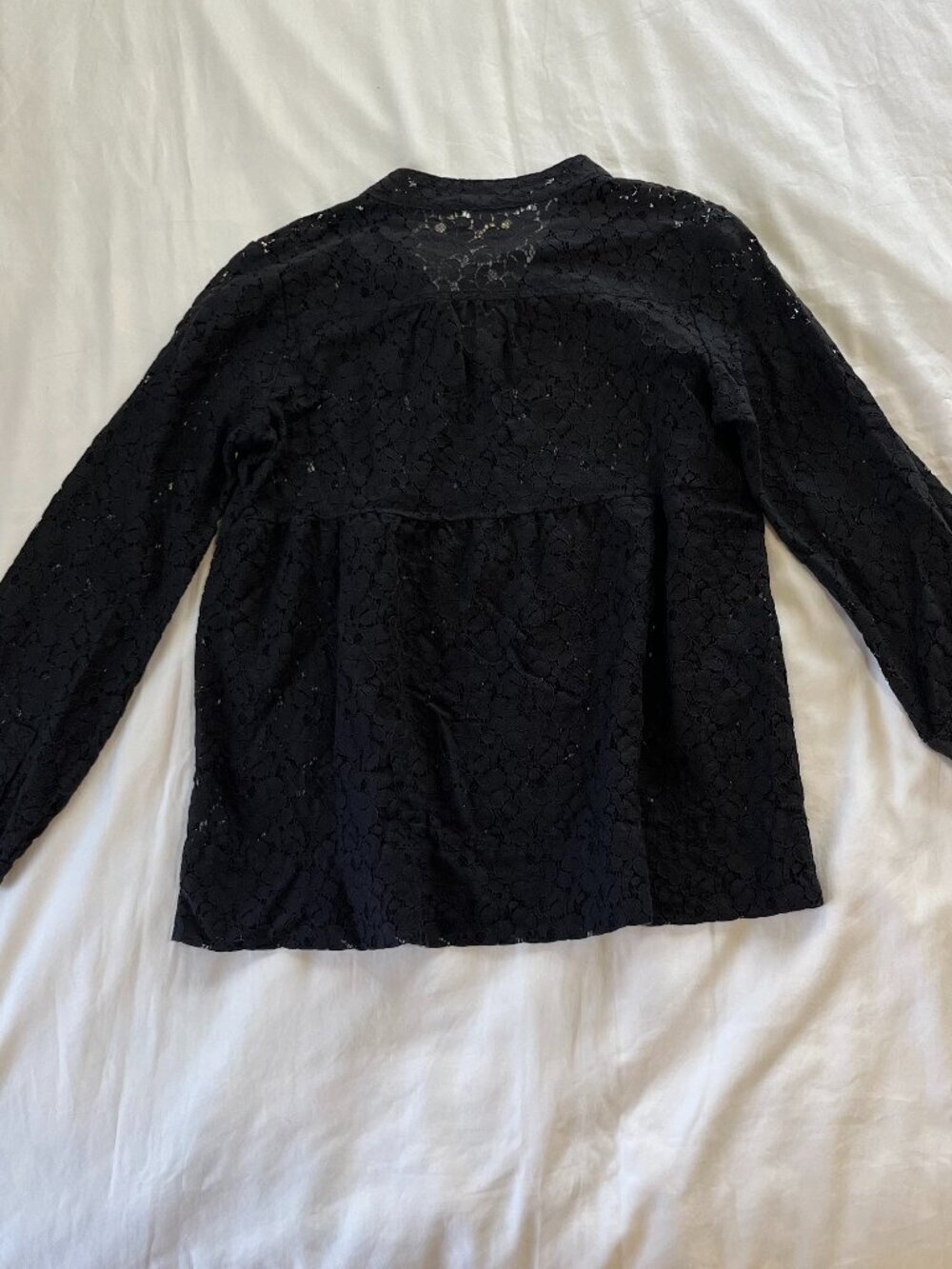Michael by Michael Kors Black Lace 1/4 Button Long Sleeve Blouse - Picture 5 of 5